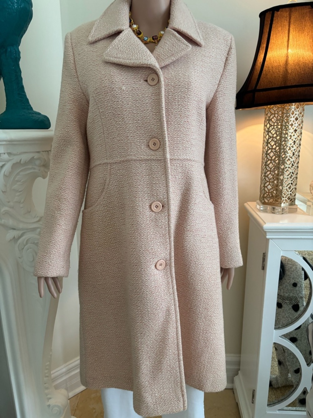 Nicole Blush Pink Long Single-Breasted Trench Coat - Picture 3 of 16